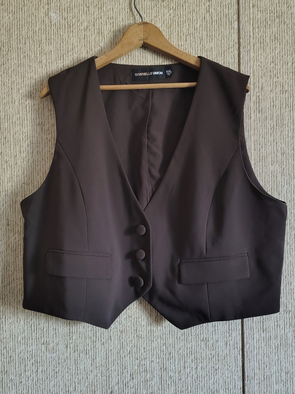 Gabrielle Union Tailored Dark Chocolate Brown V-neck Vest, sz XXL